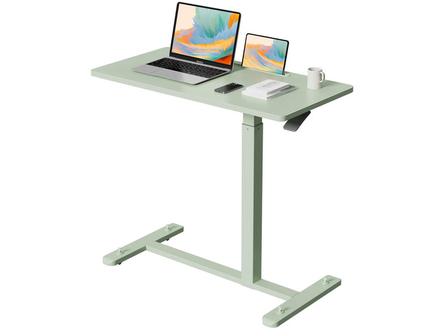 32 Rolling Mobile Standing Desk, Bedside Table with Wheels Portable Laptop Desk with Slot, Hidden Wheels, Small Overbed Pneumatic Height Adjustable...