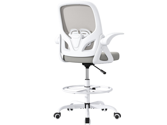 Drafting Chair, Tall Office Chair with Flip-up Arms, Mesh Ergonomic Computer Standing Desk Chair with Adjustable Height Foot Ring and Lumbar...