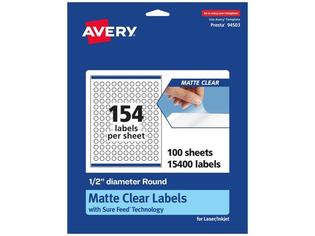 Matte Clear Round Labels, Sure Feed Technology, 0.5' Diameter, 15,400 Matte Clear Labels, Print-to-The-Edge, Laser/Inkjet Printable