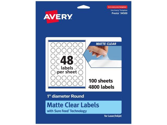 Matte Clear Round Labels, Sure Feed Technology, 1' Diameter, 4,800 Matte Clear Labels, Print-to-The-Edge, Laser/Inkjet Printable