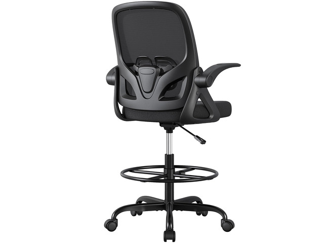 Drafting Chair, Tall Office Chair with Flip-up Arms, Mesh Ergonomic Computer Standing Desk Chair with Adjustable Height Foot Ring and Lumbar...