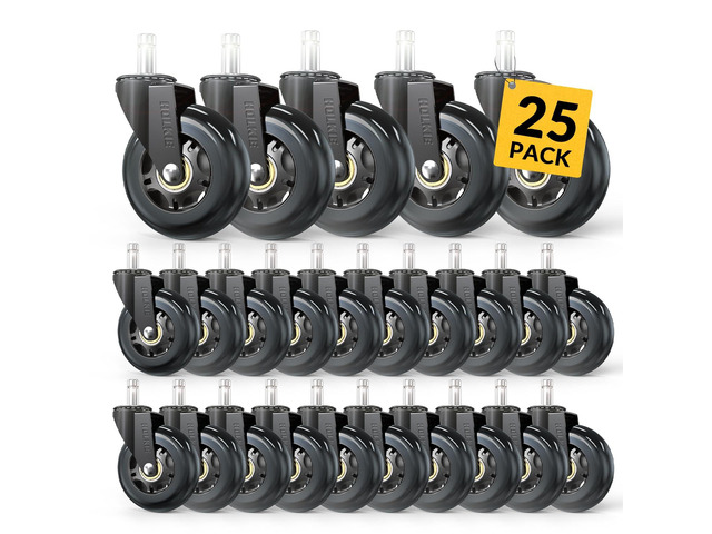 Office Chair Wheels Roller Blade Caster 11x22mm All Black 3 Inch Chair Wheels for Office Rubber Rolling Set of 25 for Carpet Hardwood Floors Gaming...