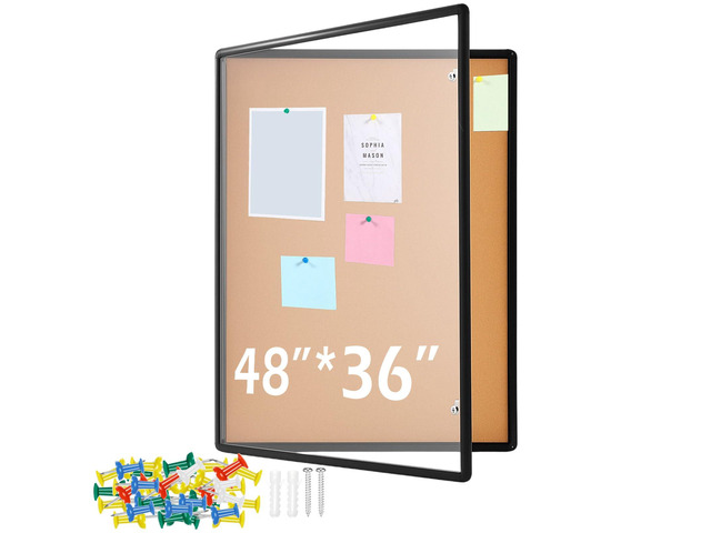 Enclosed Bulletin Lockable Cork Case Notice Board 48 x 36 Inch Weatherproof Bulletin Board with Aluminum Frame Mounting Screws Outdoor for School...