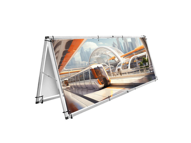 Aluminum Horizontal Banner Stand, 3 x 7ft A-frame Outdoor Banner Holder, Aluminum Banner Frame, Lightweight and Portable, Easy Tool-Free Setup