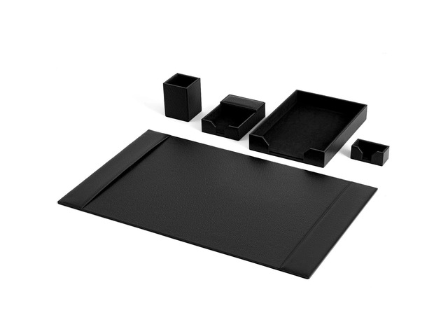 5 Piece Leather Desk Pad Set with Side Rails 30'x18' Desk Blotter Protector, Letter Tray, Pen Cup, Sticky Note Clip, Name Card Holder, Executive...