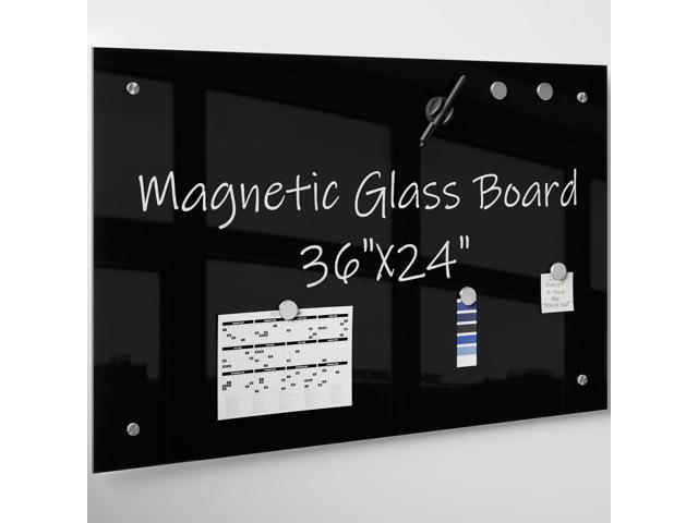 Black Magnetic Glass Whiteboard,36'×24' (3'x 2'),Glass Dry Erase Board,Black Frameless Surface, Includes Board, Magnets, 1 Marker and a Eraser,for.