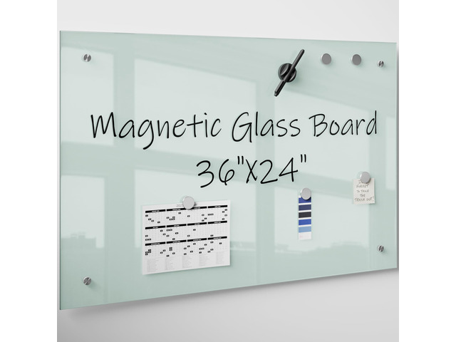 Magnetic Glass Whiteboard,36'×24' (3'x 2'),Glass Dry Erase Board,White Frameless Surface, Includes Board, Magnets, 1 Marker and a Eraser,for Home...
