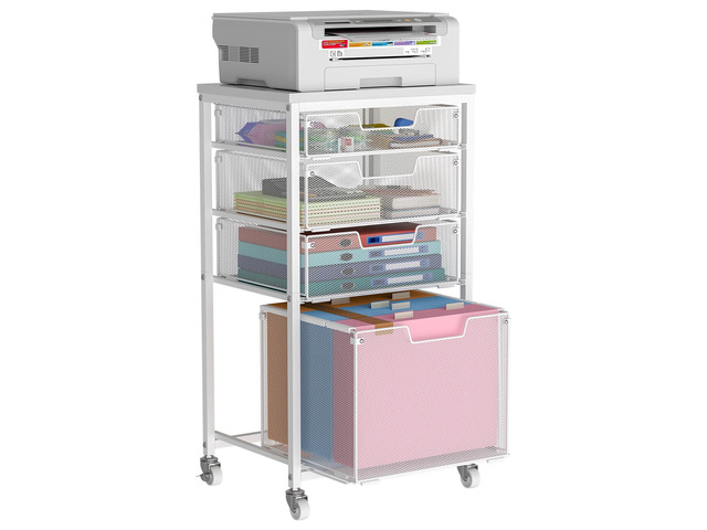4 Drawer Rolling File Cart with Wheels, Mobile Filing Cabinet for Home Office, Hanging File Organizer, Under Desk Storage, Multifunctional Utility...
