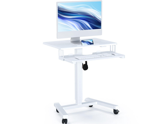 Mobile Standing Desk with Keyboard Tray, Mobile Podium on Wheels Rolling Laptop Sit Stand Desk, Adjustable Height Desk Up to 33lbs, Portable...