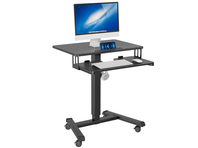 Mobile Standing Desk with Keyboard Tray, Mobile Podium on Wheels Rolling Laptop Sit Stand Desk, Adjustable Height Desk Up to 33lbs, Portable...