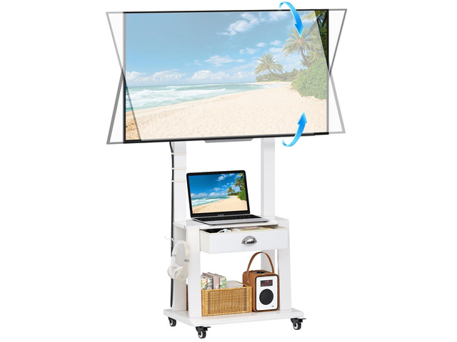 Mobile TV Stand with Drawer for 23-75 inch Flat/Curved Screen,Tilt Rolling TV Cart on Wheels with 2 Shelves,Adijustable Height TV Stand Holds up to...