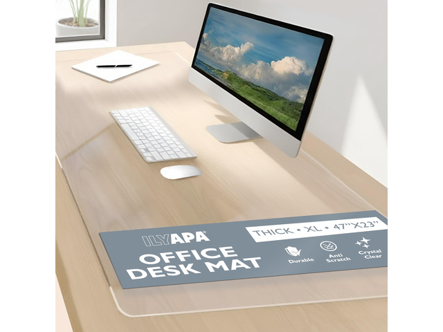 Clear Textured Office Desk Mat, 47x23 Inch - Plastic, Anti-Slip Plastic Computer Mat, Anti-Slip Texture, For Desk or Workspace, Protects Desk...