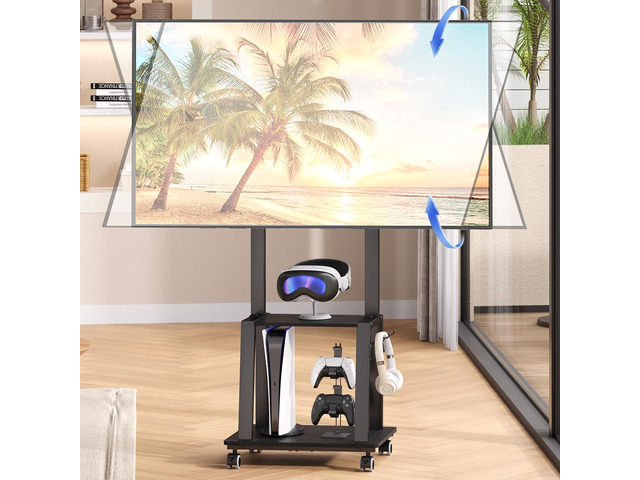 Rolling TV Stand on Wheels for 23-60Inch Flat/Curved Screen TVs,Tilt Mobile TV Cart with 2 Shelves,Portable TV Stand with Adjustable Height Holds...