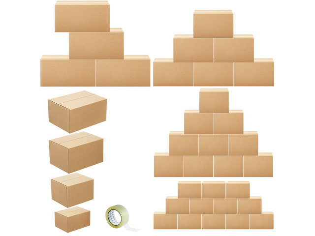 32 Pack Medium 4 Sizes Moving Boxes 16 x 12 x 8'' Corrugated Cardboard Box Kraft Shipping Packing Box with Tape for Medium Home Office Business...
