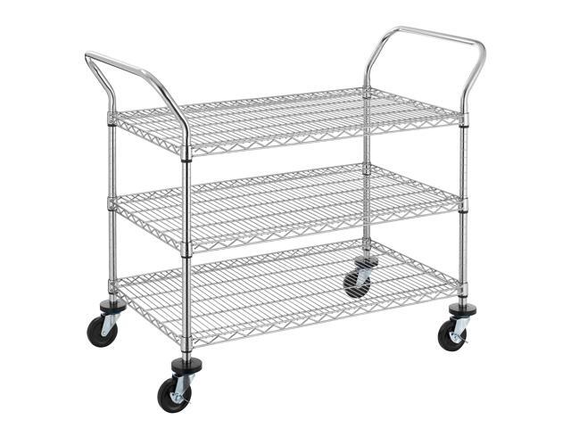 3-Tier Commercial Grade Rolling Cart, Heavy Duty Utility Cart with Wheels and Handles, Metal Kitchen Carts on Wheels with 600 lbs Capacity, Shelf.