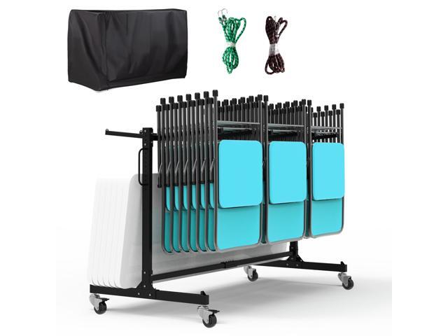 Folding Chair Rack, 600LBS Folding Chair Cart with Swivel Wheels Heavy-Duty Table & Chair Cart, Holds 12 Tables or 42 Chairs, Dust Cover + 2...