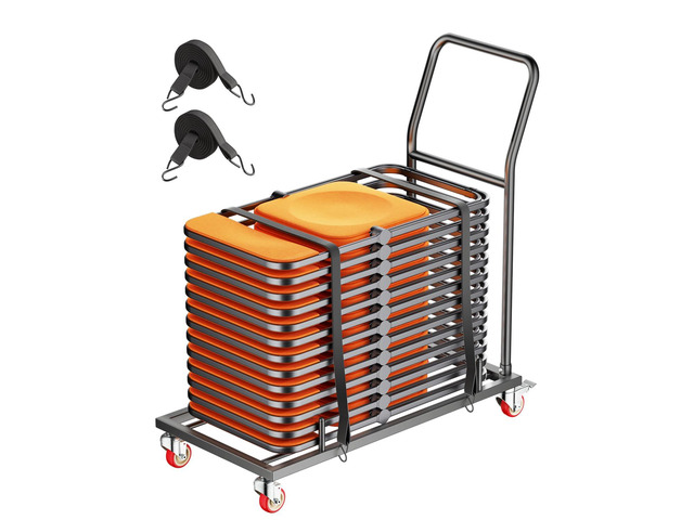 Folding Chair Rack, 300 LBS Capacity, L-Shape Horizontal Placement Chair Cart for 25 Chairs, Heavy-Duty Metal Chair Storage Dolly with Rubber...
