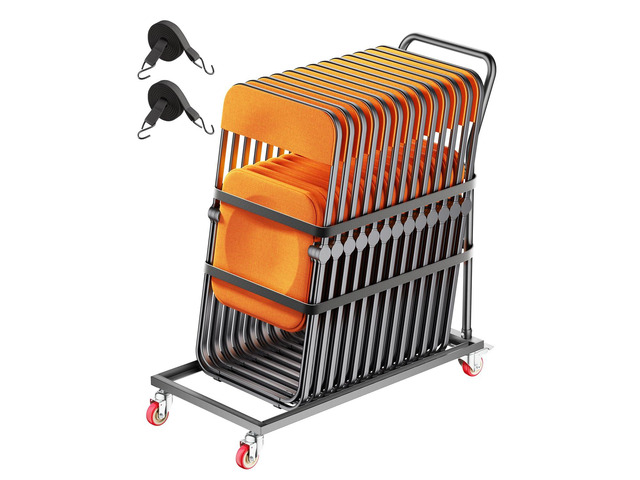 Folding Chair Rack, 300 LBS Capacity, L-Shape Vertical Placement Chair Cart for 25 Chairs, Heavy-Duty Metal Chair Storage Dolly with Rubber Wheels,...