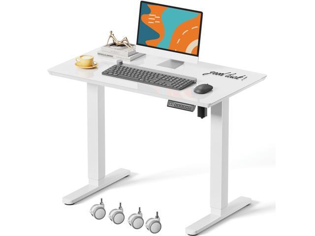 Electric Glass Standing Desk, 35' Small Drafting Table on Wheels 35' x 20' White Height Adjustable Desk with Memory Controller, Rolling Sit Stand.