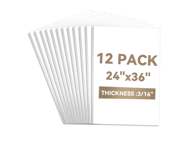 Foam Board 24×36×3/16' Thick, 12 Pack White Poster Board, 5mm Foam Core Board, Acid Free Double Sided Foam Board Sheets Perfect for Art Porject,...