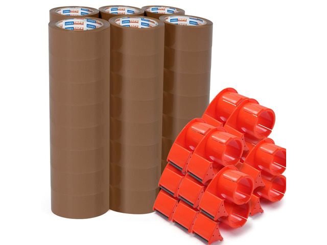 ADHES Brown Packing Tape with Dispenser, 1.88in x 55yds x 2.6mil, Heavy Duty Shipping & Packaging Tape, Strong Adhesive Carton Sealing Tape, Bulk...