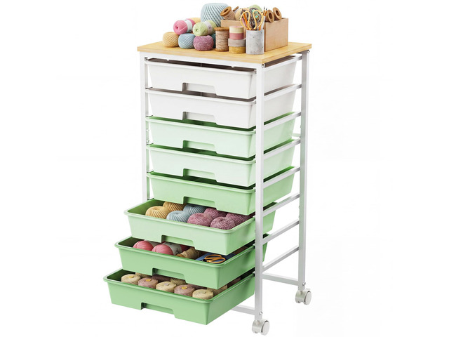 Rolling Storage Cart with 8 Drawers, Utility Cart on Lockable Wheels Metal Frame and Wooden Tabletop for Living Room Bedroom Dorm, Office Storage...