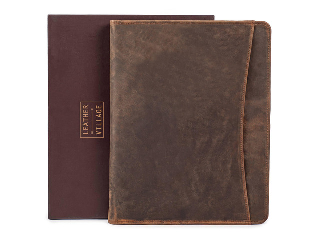 Leather Portfolio Organizer - Professional Business Padfolio for Men & Women - Stylish Document Card Holder, Folio for A4/Letter Size Writing Legal...