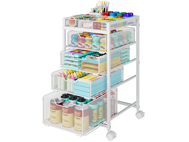 Rolling Utility Cart with 4 Drawers, Craft Organizer and Storage Carts with DIY Divider, Lockable Wheels Storage Organizer for Art Supplies, Store...