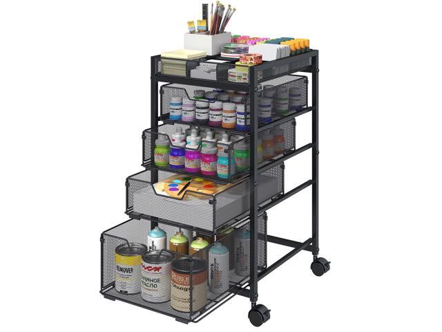 Rolling Utility Cart with 4 Drawers, Craft Organizer and Storage Carts with DIY Divider, Lockable Wheels Storage Organizer for Art Supplies, Store.