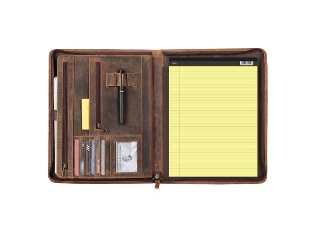 Leather Portfolio with Zipper Closure Business Padfolio for Documents, Tablets & Accessories Vintage Full-Grain Leather Organizer for...
