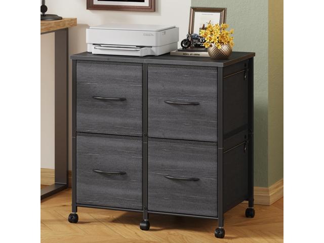 4 Drawer Mobile Lateral File Cabinet 23''W for Large Printer Sturdy Metal Frame & Wood Top, Holds 50 Lbs, Casters, Fits Letter/A4 Size (No.
