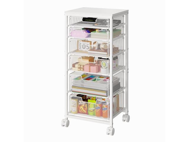 6 Drawers Rolling Utility Cart, Rolling Storage Cart with Wooden Tabletop, Storage Drawer Cart on Lockable Wheels, Craft Cart for Bedroom,.