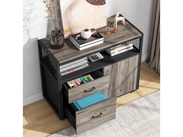Modern File Cabinet with Drawers for Letter-Sized File and Door, Lockable lateral Filing Cabinet Printer Stand with Storage Shelves and with.