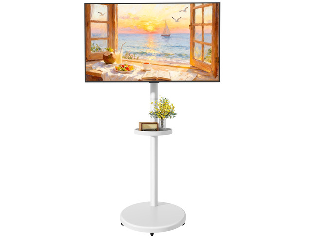 Rolling TV Stand for 13-43' TVs, 33 lbs, White Compact mobile TV cart, portrait or landscape rotation, adjustable storage box and shelf, VESA up...
