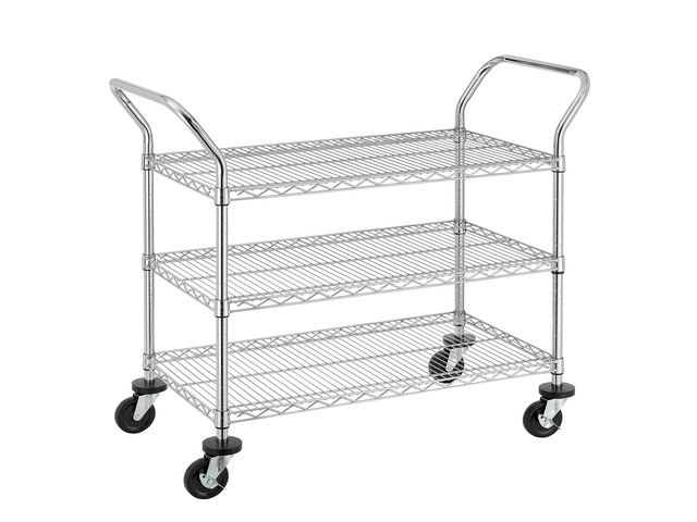 3-Tier Commercial Grade Rolling Cart, Heavy Duty Utility Cart with Wheels and Handles, Metal Kitchen Carts on Wheels with 500 lbs Capacity, Shelf...