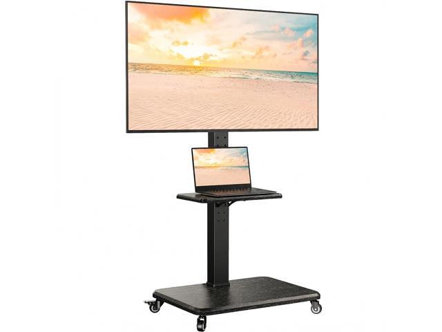 Rolling TV Stand for 30-75 Inch, Mobile TV Cart Holds up to 110 lbs, Tilt & Height Adjustable Portable TV Stand on Wheels for Bedroom with Shelf,.