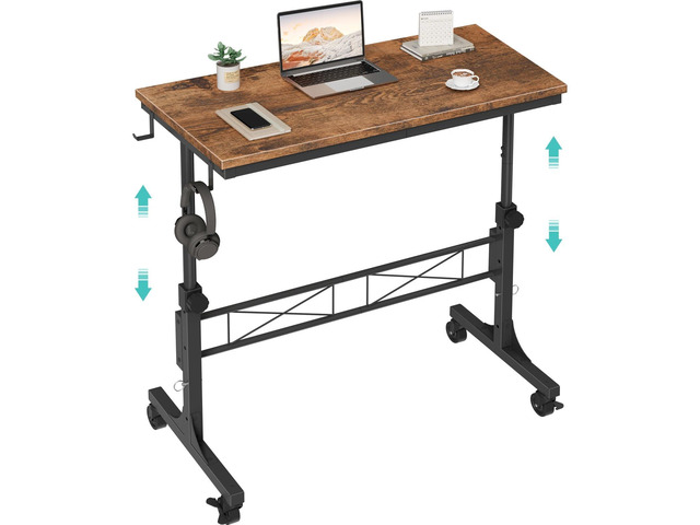 Small Portable Rolling Standing Desk - 32 Inch Adjustable Height Mobile Stand Up Desks with Wheels for Treadmill Walking Pad, Teacher Podium for...
