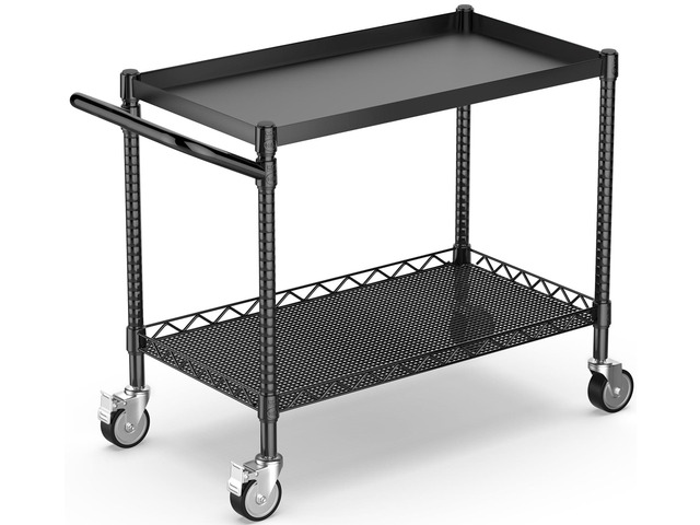 Utility Tool Cart with Wheel, 45In Large Rolling Utility Carts with Handle 2 Tier Heavy Duty Commercial Grade Metal Serving Storage Carts for...