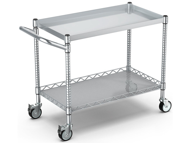 Utility Tool Cart with Wheel, 45In Large Rolling Utility Carts with Handle 2 Tier Heavy Duty Commercial Grade Metal Serving Storage Carts for...