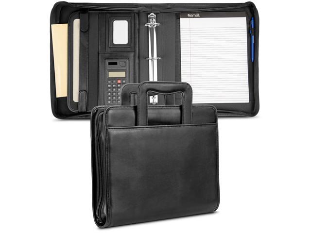 Professional Padfolio/Portfolio with Zippered Closure Case, 2 Inch Removable Round Ring Binder, Retractable Handles, Interior 10.1 Tablet Sleeve,...