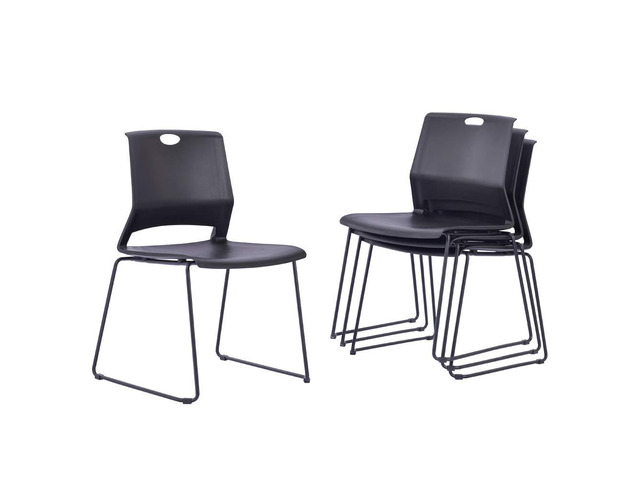 Black Stacking Chairs Set of 4, Stackable Chairs for Waiting Room breakroom chairs, church chair, seating for conference room, chairs for school,...