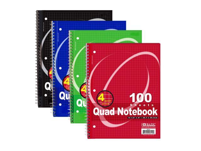 BAZIC PRODUCTS Quad-Ruled Spiral Notebook, 4 Grid, 100 Ct, 24-Case 100 sheets, 4-square per inch grid, wire binding lays flat, math and graphs