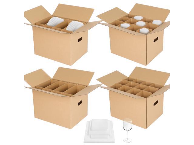 4 Sets Kitchen Moving Boxes with Handle Hole, 16 x 12 x 12 Inch Included Dish Glassware and Wine Glass Packing Moving Divider Kits Foam Pouches for...