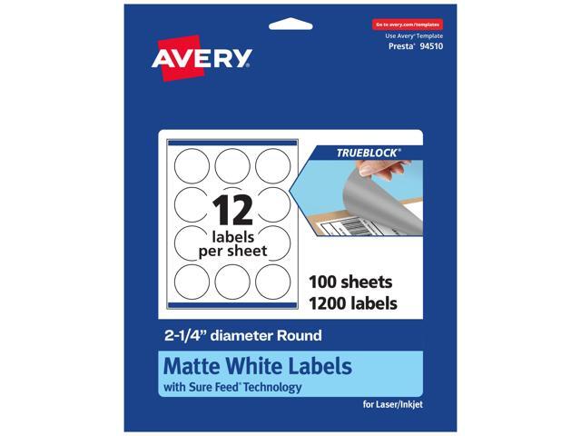 ® TrueBlock® Matte White Round Labels, Sure Feed® Technology, 2.25' Diameter, 1,200 Matte White Labels, Print-to-The-Edge, Laser/Inkjet Printable,.