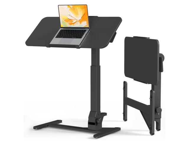 Foldable Rolling Standing Desk, 180° Tilt Overbed Bedside Table Height Adjustable, 31.5' Black MDF Top with Lips, Collapsible Top & Base for.