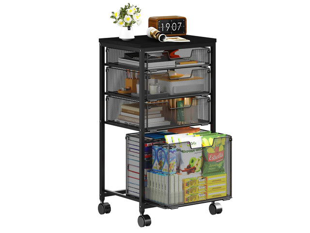 4 Drawers Rolling Storage Cart, 1 Large Drawer (11.22'D x 12.2'W x 9.84'H) & 3 Small Drawers, Rolling Storage Cart with Lockable Wheels, Craft...