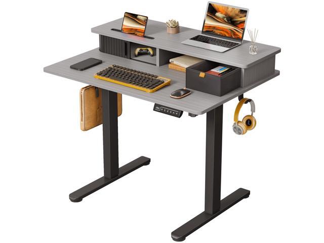 35' Electric Standing Desk Height Adjustable with Storage Shelf Grey 35' x 25' Height Adjustable Desk for Small Space, Shutter Door & Drawer, Sit...