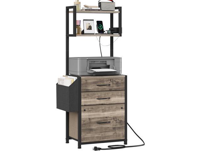 3 Drawer File Cabinet with Charging Station, 45''H & 3-Tier 11''D*16''W for Small Printer, Home Office & Bedroom, Fabric Drawer, Fits Letter/A4,.