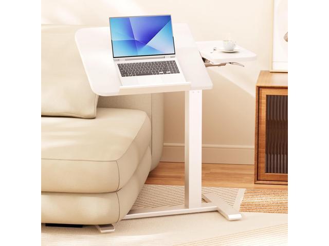Tiltable Mobile Small Standing Desk, Pneumatic Adjustable Height Overbed Bedside Table with Wheels, Sit Stand Portable Rolling Laptop Desk Computer...