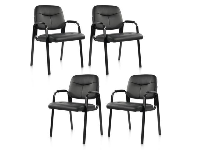 Waiting Room Chairs No Wheels Set of 4, Leather Stationary Office Reception Guest Chair with Padded Arms for Elderly Desk Conference Room Lobby.